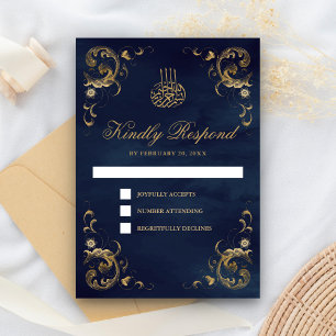 Antieke Gouden Lijst Marineblauwe Islamitische Bru RSVP Kaartje