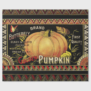 Antieke Gouden Pompoen Kist Label: Antieke Herfst Cadeaupapier