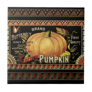 Antieke Gouden Pompoen Kist Label: Antieke Herfst Tegeltje