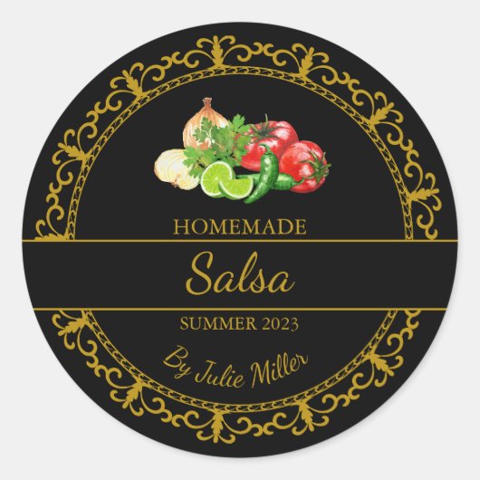 Antieke gouden zelfgemaakte salsa-label | Zwart Ronde Sticker (Voorkant)