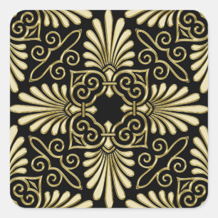 Antieke Gouden Zwarte Damast Art Deco Waier Vierkante Sticker
