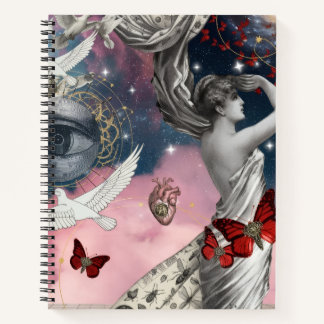 Antieke graveer-surrealistische Dadaïstische colla Notitieboek