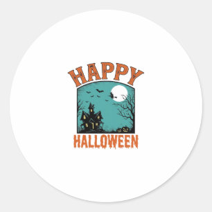 Antieke Gravure Gelukkig Halloween Spokenhuis Ont Ronde Sticker