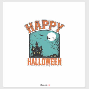 Antieke Gravure Gelukkig Halloween Spokenhuis Ont Sticker