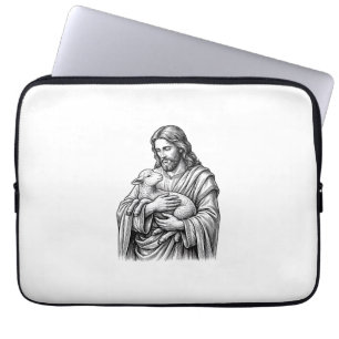 Antieke Gravure Herder Die Lam Vasthoudt Vector De Laptop Sleeve