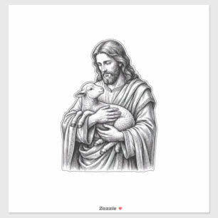 Antieke Gravure Herder Die Lam Vasthoudt Vector De Sticker