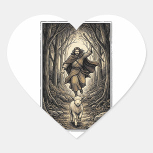 Antieke Gravure Herder en Lam Bos Hart Sticker