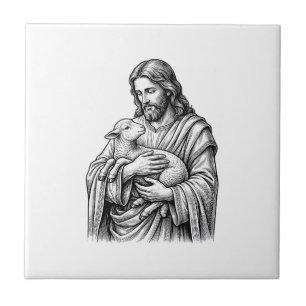 Antieke Gravure Herder met Lam Vector Des Tegeltje