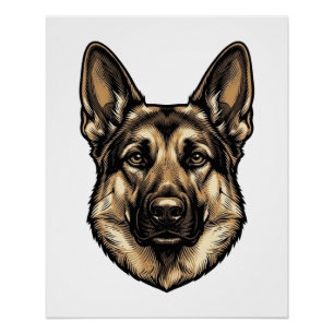 Antieke Gravure HerderHond Vector Design_1 Perfect Poster