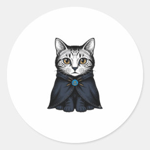 Antieke Gravure Kat Portret Illustratie Ontwerp Ronde Sticker