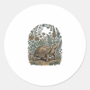 Antieke Gravure Schildpad Botanische Tuin Ronde Sticker
