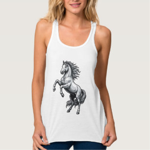 Antieke Gravure Steigerend Paard Vectorontwerp_1 Tanktop