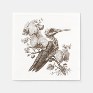 Antieke gravure van vogel skelet en orchideeën blo servet