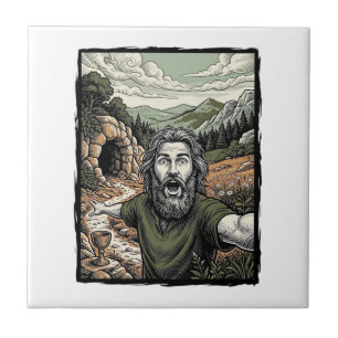 Antieke Gravure Verraste Baardige Portret Ontwerp Tegeltje