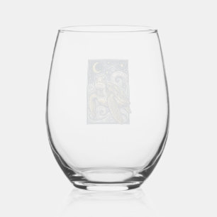 Antieke Gravure Zeeschildpad Sterrennacht Wijnglas Zonder Voet