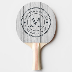 Antieke grijze houten planken Trouw monogram hart Tafeltennisbatje