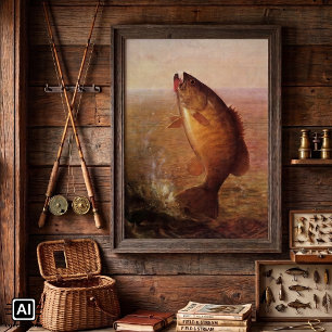 Antieke grote Amerikaanse baars, sportvisserij Poster