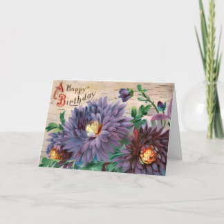Antieke grote, spectaculaire paarse bloemen verjaa kaart