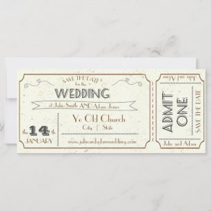 Antieke Grunge Ticket Bewaar de Datum
