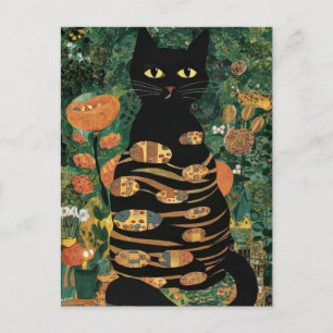 Antieke Gustav Klimt Zwarte Kat In Een Bloementuin Briefkaart