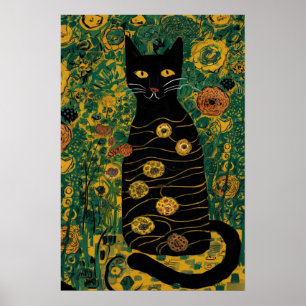 Antieke Gustav Klimt Zwarte Kat In Een Bloementuin Poster