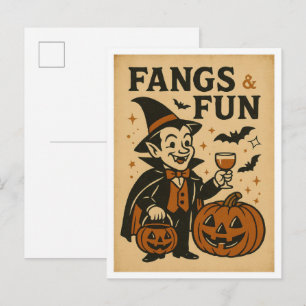 Antieke Halloween-hoektanden en plezier Briefkaart