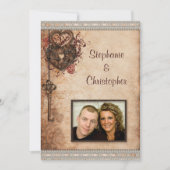 Antieke Hartjes Slot en Sleutel Foto Bruiloft Kaart (Voorkant)