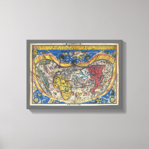 Antieke hartvormige wereldkaart van Peter Apian 15 Canvas Afdruk