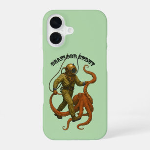 Antieke helm duiker loopt met een octopus URM iPhone 16 Hoesje