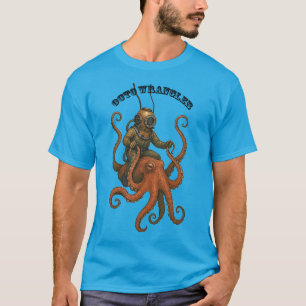Antieke helmduiker rijdt op een reusachtige octopu t-shirt