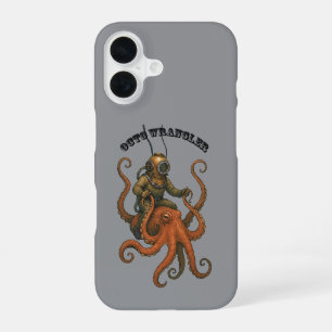 Antieke helmduiker rijdt op een reuzenoctopus URM iPhone 16 Hoesje