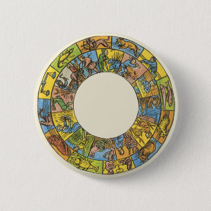 Antieke Hemelkaart, Astrologische Dierenriem Ronde Button 5,7 Cm