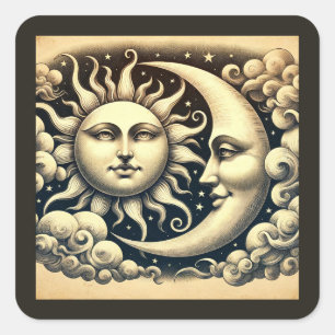 Antieke Hemelse Zon & Maan Vierkante Sticker