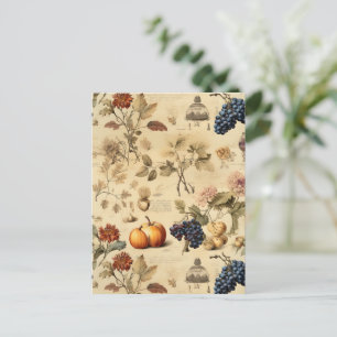 Antieke herfst wijngaard pompoen druiven botanisch briefkaart