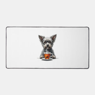 Antieke hond die thee vasthoudt met bril Retro hui Bureaumat