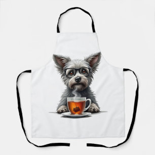 Antieke hond die thee vasthoudt met bril Retro hui Schort