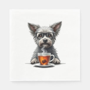 Antieke hond die thee vasthoudt met bril Retro hui Servet