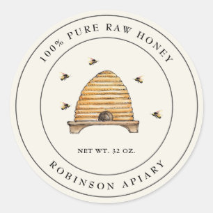 Antieke honing bijenkorf en bijsetiket ronde sticker