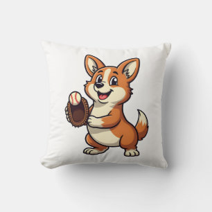Antieke honkbal Corgi-hondenvanger Cartoon Vector Kussen