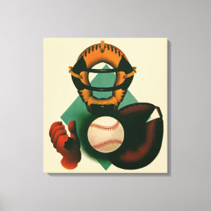 Antieke honkbalspeler, catcher met handschoen canvas afdruk