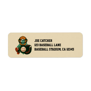 Antieke honkbalspeler, catcher met handschoen etiket