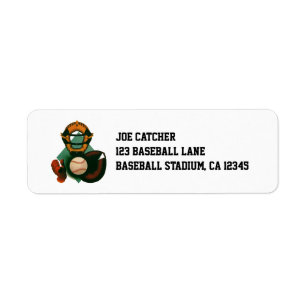 Antieke honkbalspeler, catcher met handschoen etiket