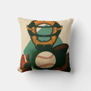 Antieke honkbalspeler, catcher met handschoen kussen