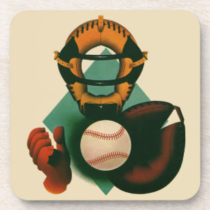 Antieke honkbalspeler, catcher met handschoen onderzetter