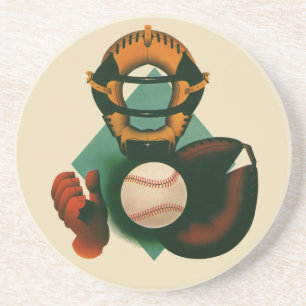Antieke honkbalspeler, catcher met handschoen zandsteen onderzetter