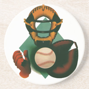Antieke honkbalspeler, catcher met handschoen zandsteen onderzetter