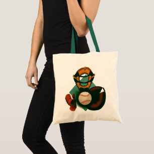 Antieke honkbalspeler, catcher met vanghandschoen tote bag