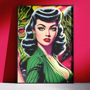 Antieke horror sciencefiction pulp-meisje perfect poster