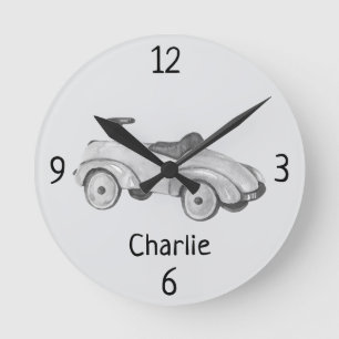 Antieke houten speelgoedauto 8 inch kinderkamer ronde klok