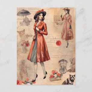 Antieke illustratie ansichtkaart van Parijse mode Briefkaart